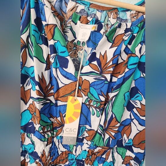 C&C California Blue Sundress with Flutter Sleeves New With Tags Linen Blend - Picture 4 of 10